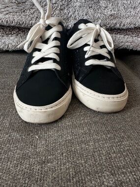 Women’s Glitter Black Canvas Lace-Up Sneakers with White Soles